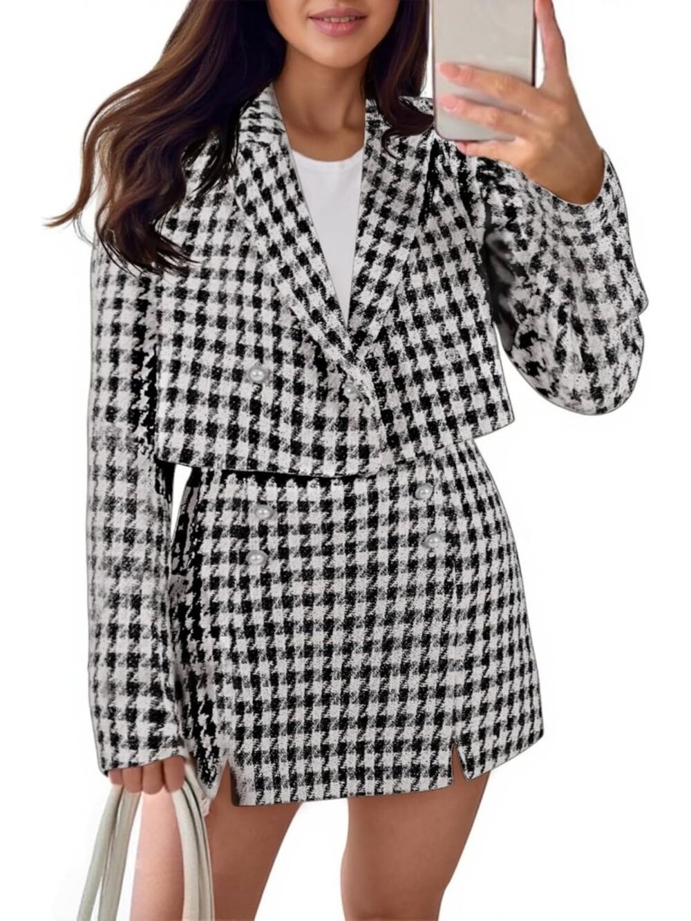 Chic Women's Cropped Tweed Blazer & Mini Skirt Set - Stylish Business Casual